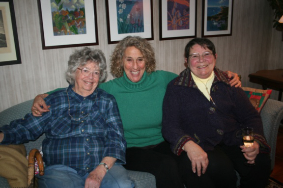 Shirley (left), Nancy Aronie, and Arlene Bodge at Cynthia Riggs's bridal shower, February 2013