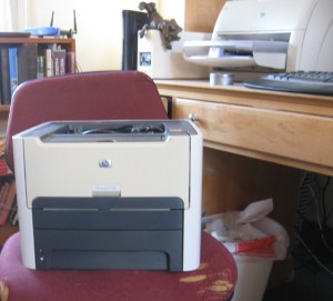 "New" HP 1320 in the foreground, old HP 1200 in back. Spatial arrangements remain to be worked out.