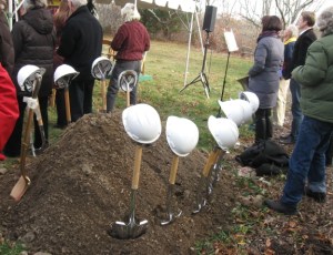 Ceremonial hardhats at the groundbreaking party, December 2012.