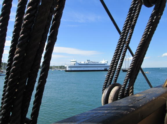 The ferry Island Home seen through the Morgan's rigging