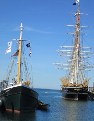 The Roann (left) and the Charles W. Morgan in Vineyard Haven harbor