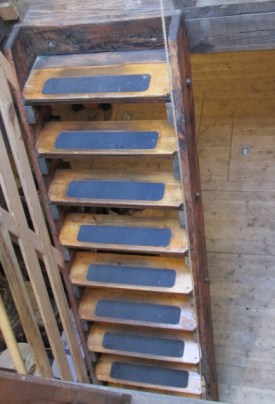 The stairs between decks are steep and narrow.