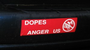 Rearrangements of the above sticker are also common. Here's one of my favorites.