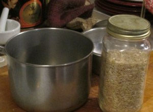 jar of rice next to saucepan